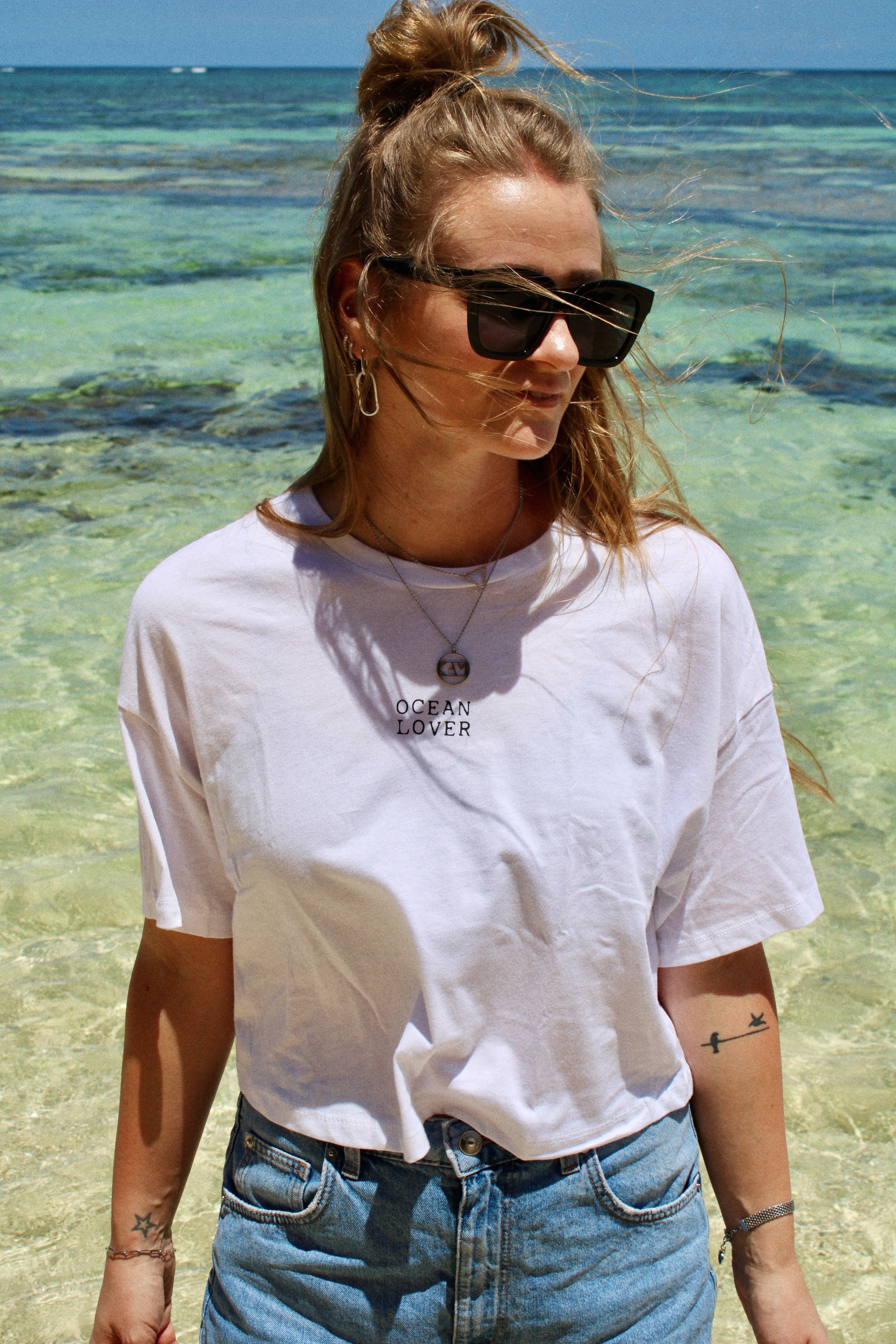 CROPPED TEE "OCEAN LOVER" | white