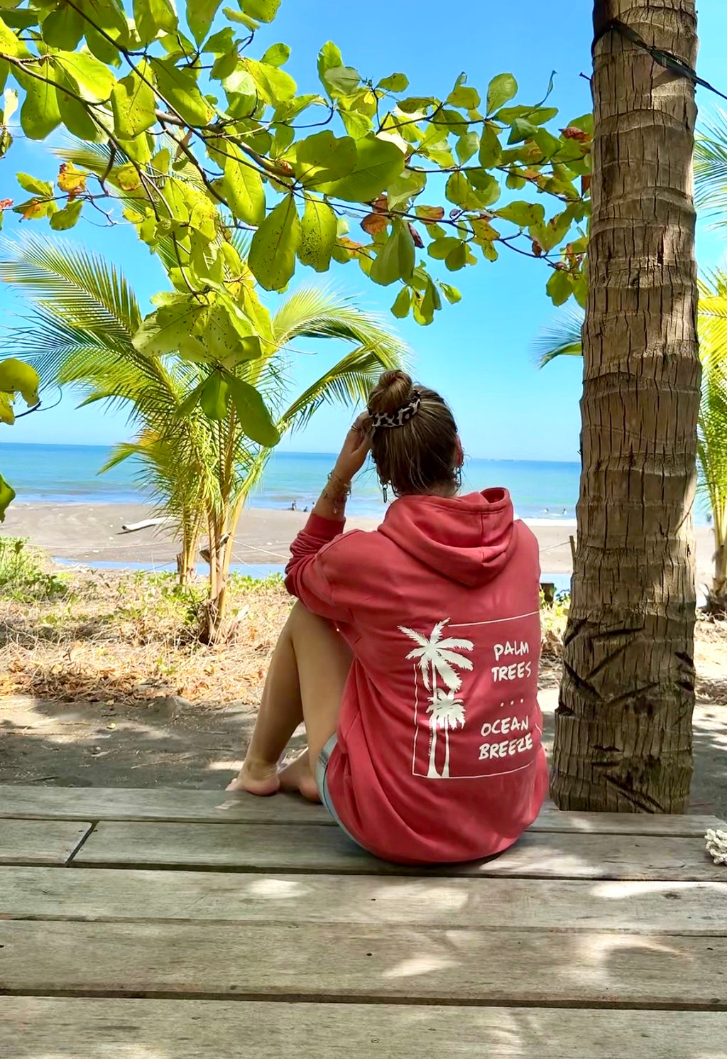 HOODIE "PALM TREES" | cranberry