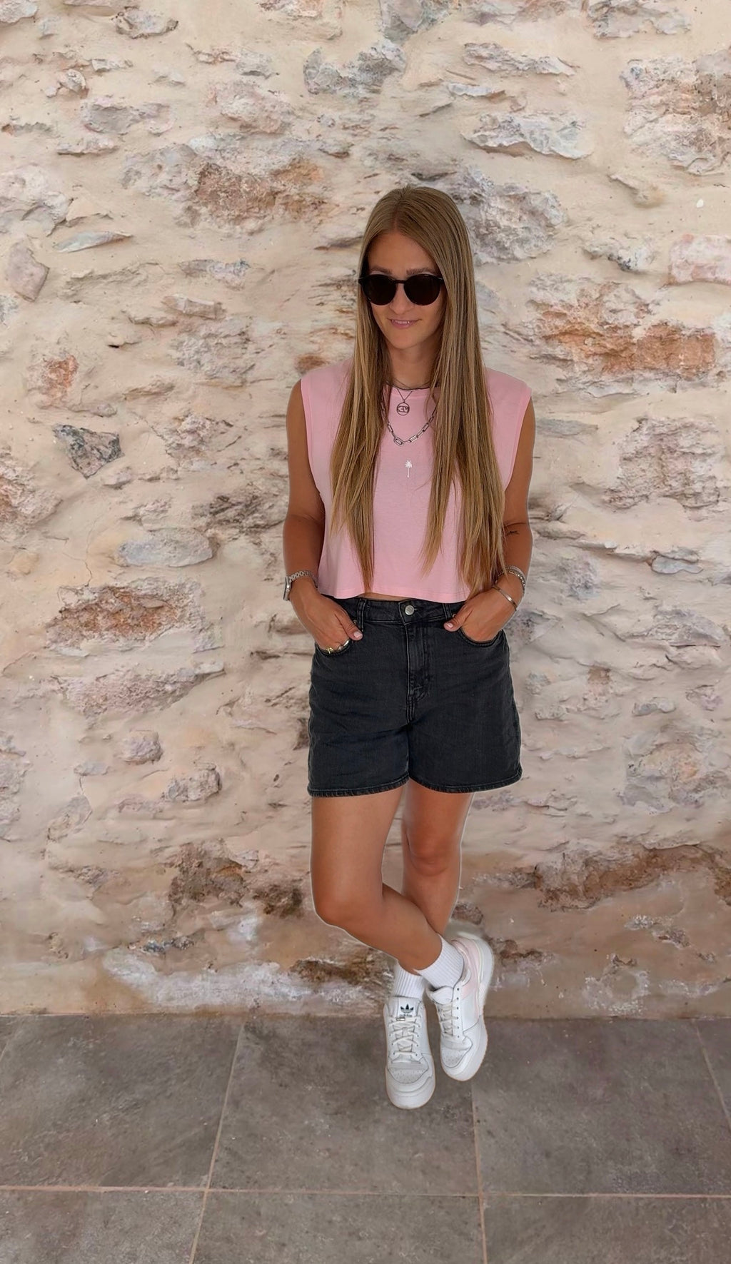 CROPPED TANK TOP "PALMTREE" | pink