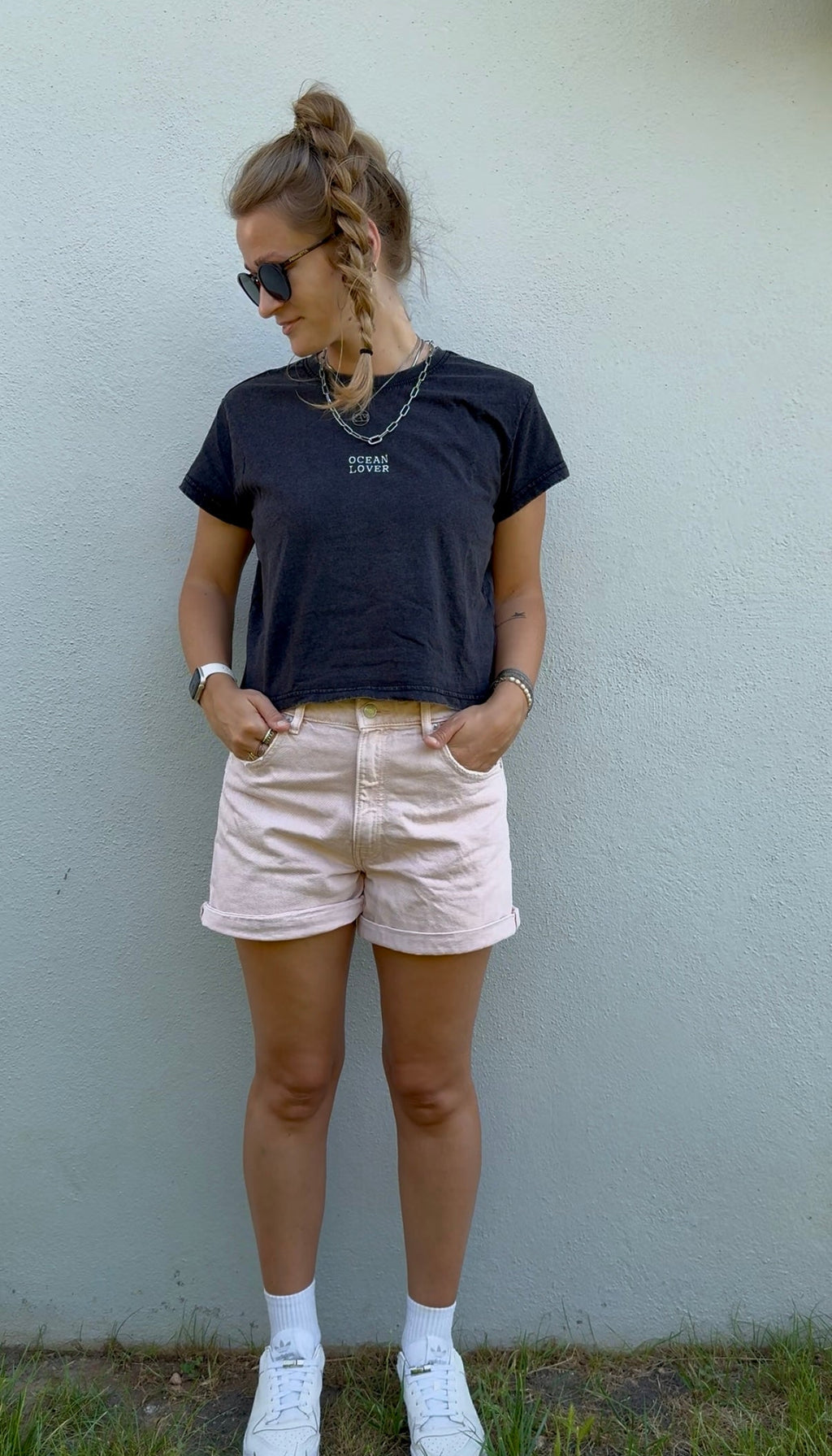 CROPPED TEE "OCEAN LOVER" | acid black